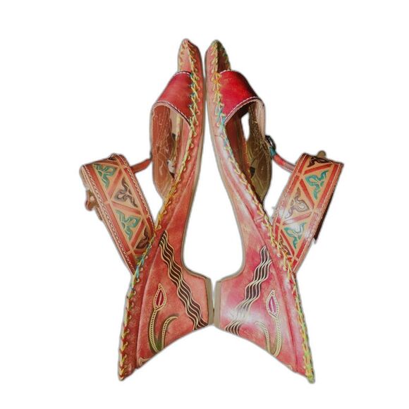 Elite by Corkys Jamaica Multi Floral Tooled Leather Wedge Sandals… - Picture 4 of 11